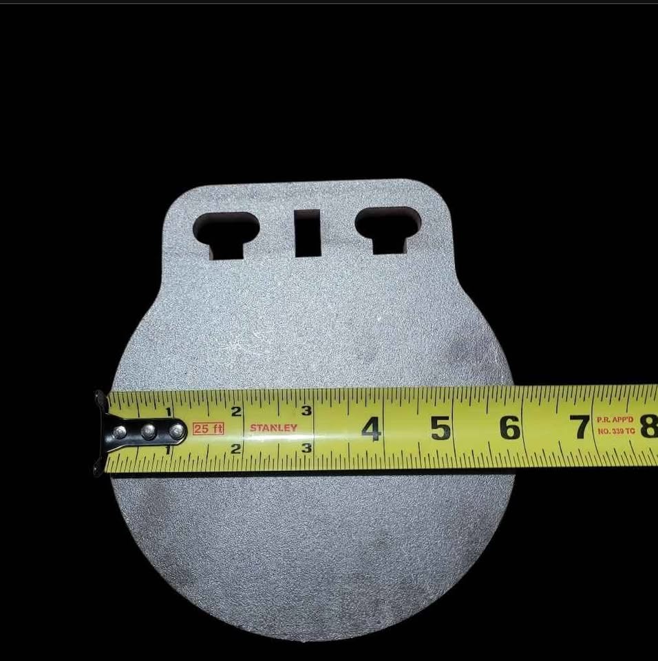 6 inch AR500 steel gong target with T-Post slot measured at 6 inches wide