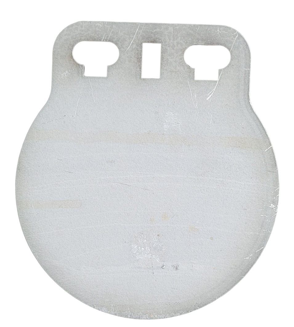 8 inch AR500 steel gong target with triple-hole T-Post slot design, 3/8 inch thick, USA made