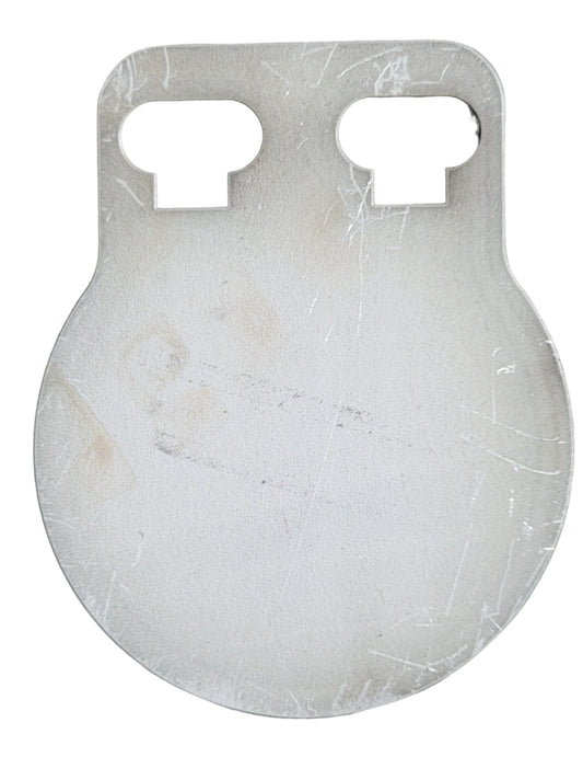 4 inch AR500 steel gong target with triple-hole T-Post slot design, 3/8 inch thick, USA made