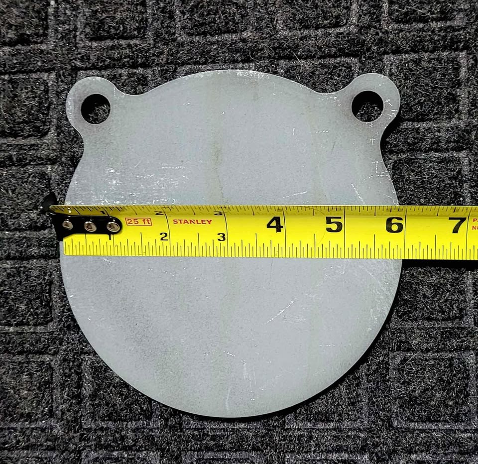 6 inch AR500 steel gong target measured at 6 inches diameter with a tape measure