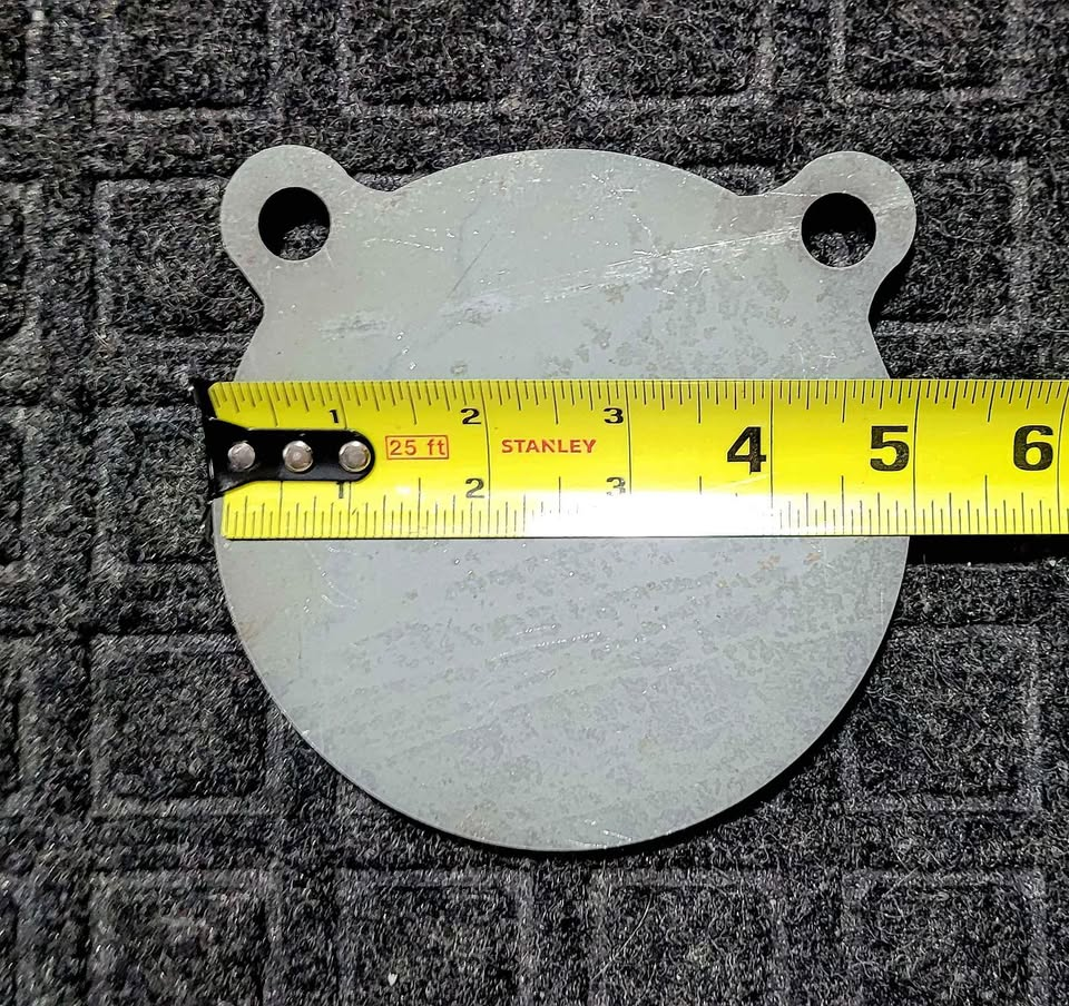 5 inch AR500 steel gong target measured at 5 inches diameter with a tape measure